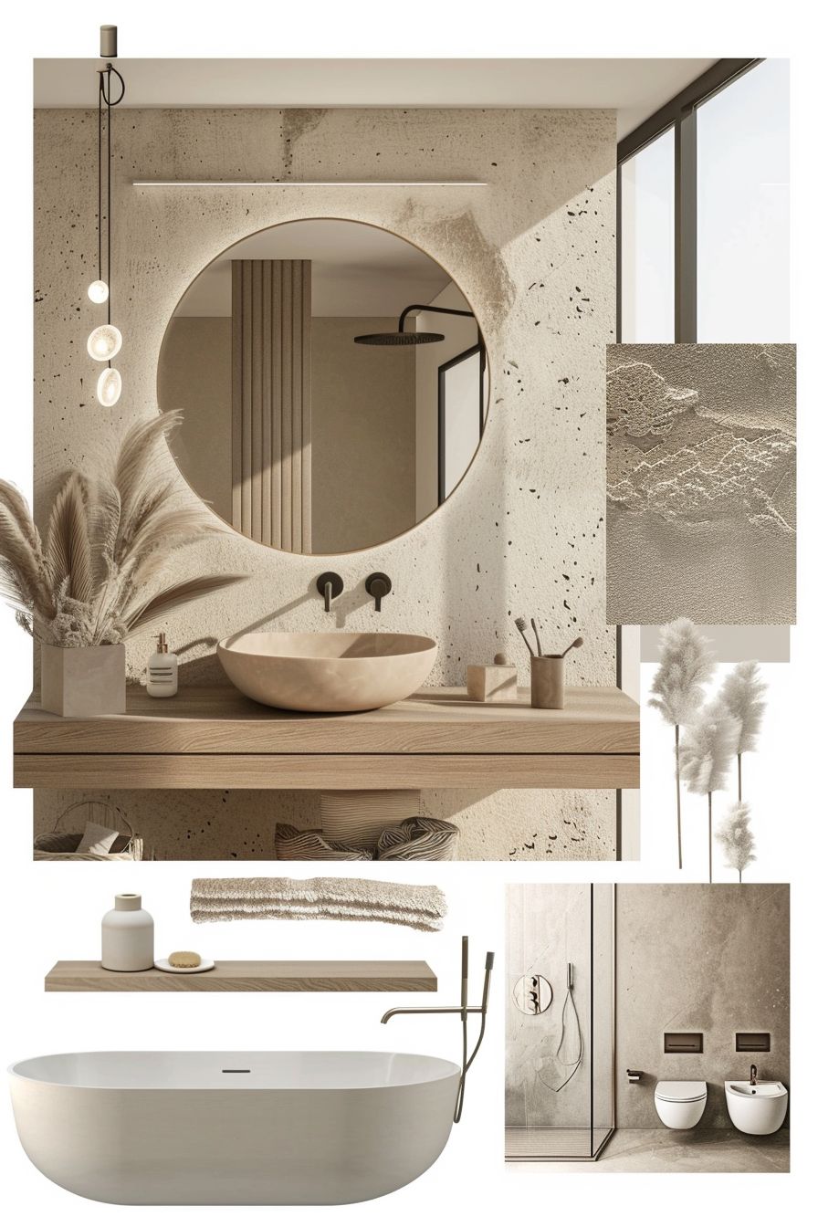 Minimalist Bathroom Design: Tan, Beige & Ivory Elegance