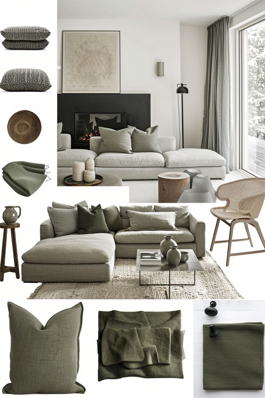 Modern Living Room: Olive Green, Beige & Grey Masterpiece