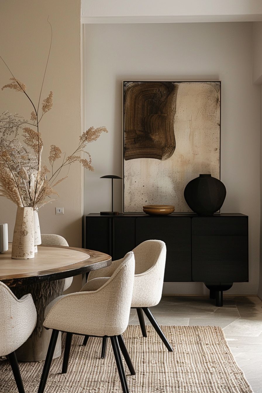 Modern Dining Room Elegance: Beige & Black Neutrals