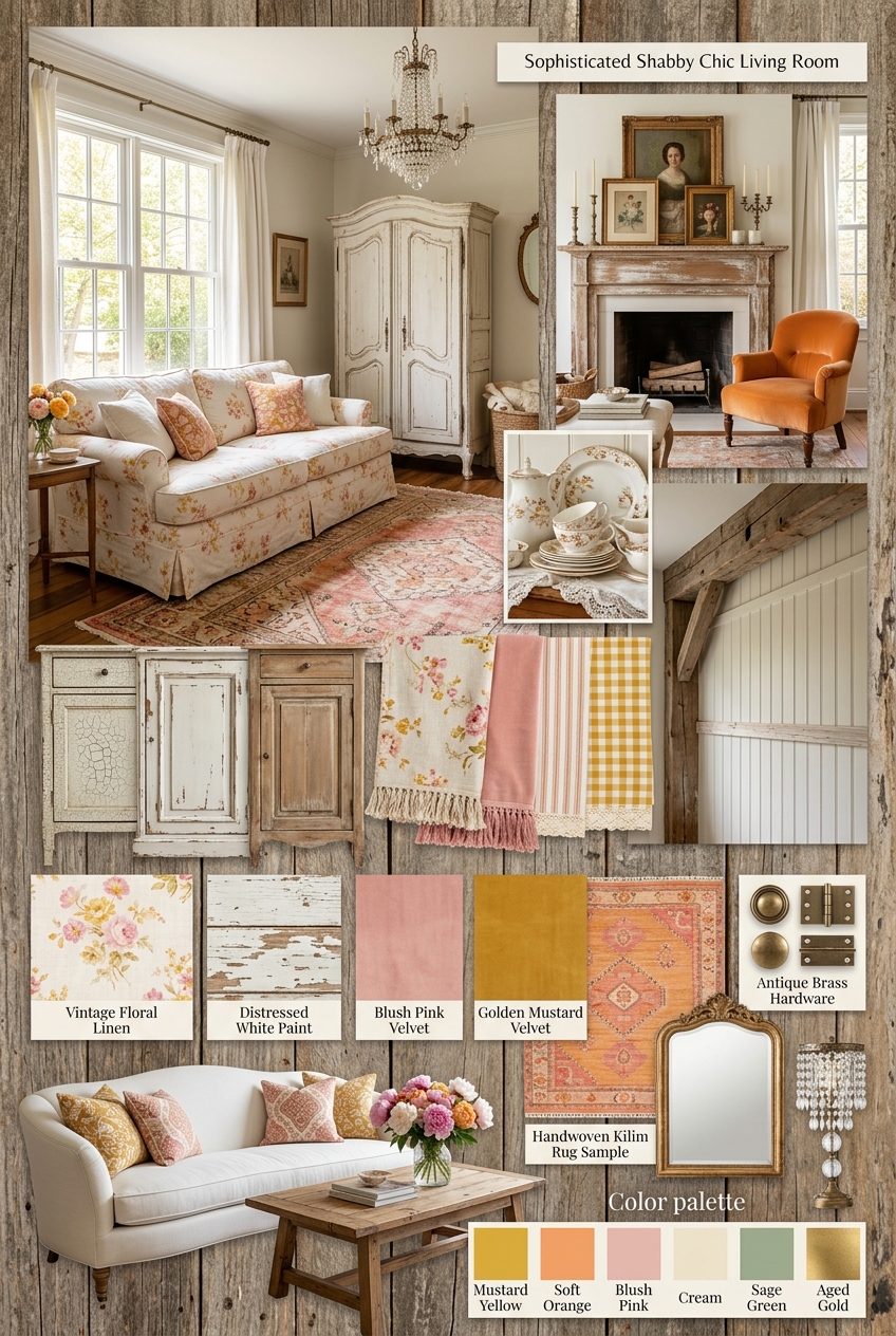 Vibrant Shabby Chic Living Room: A Burst of Colorful Elegance