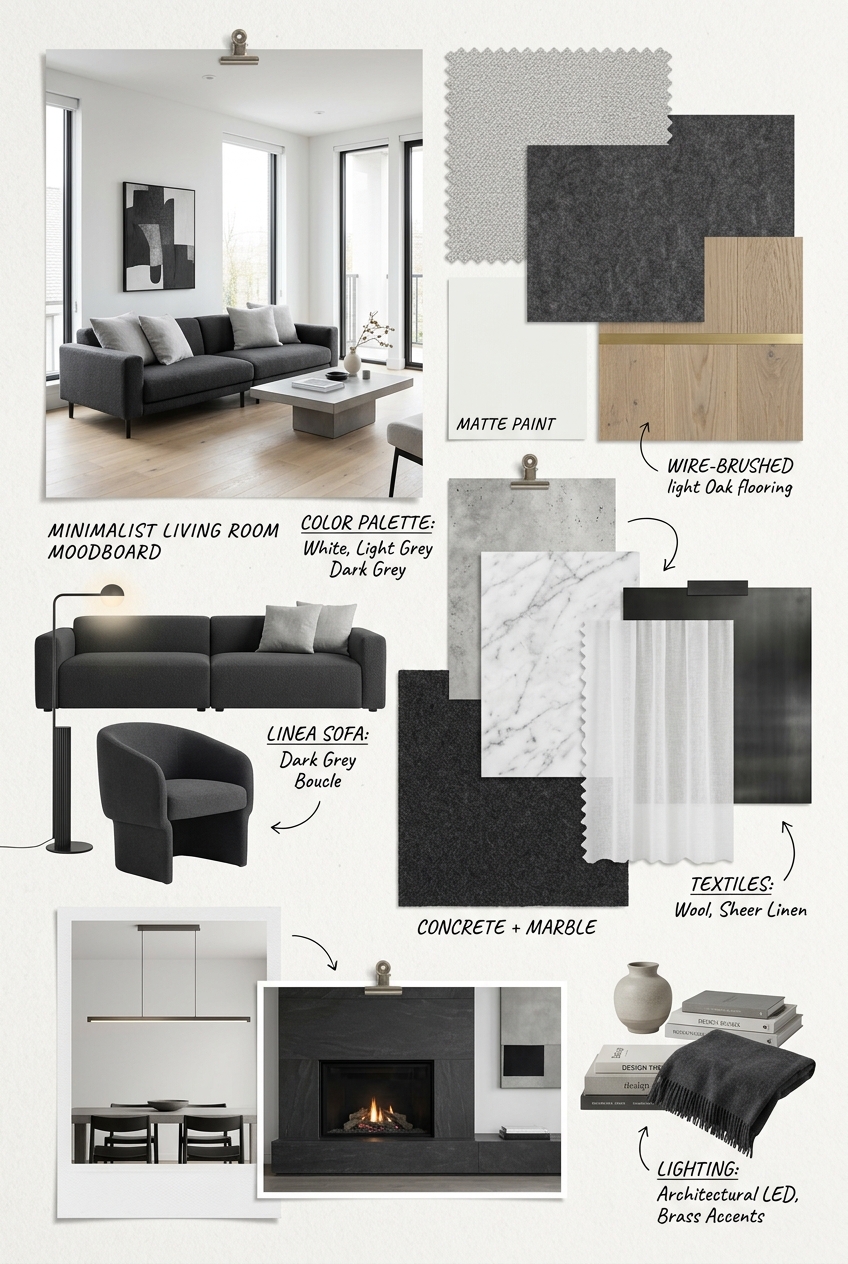 Serene Minimalist Living Room: A Symphony of Whites and Greys