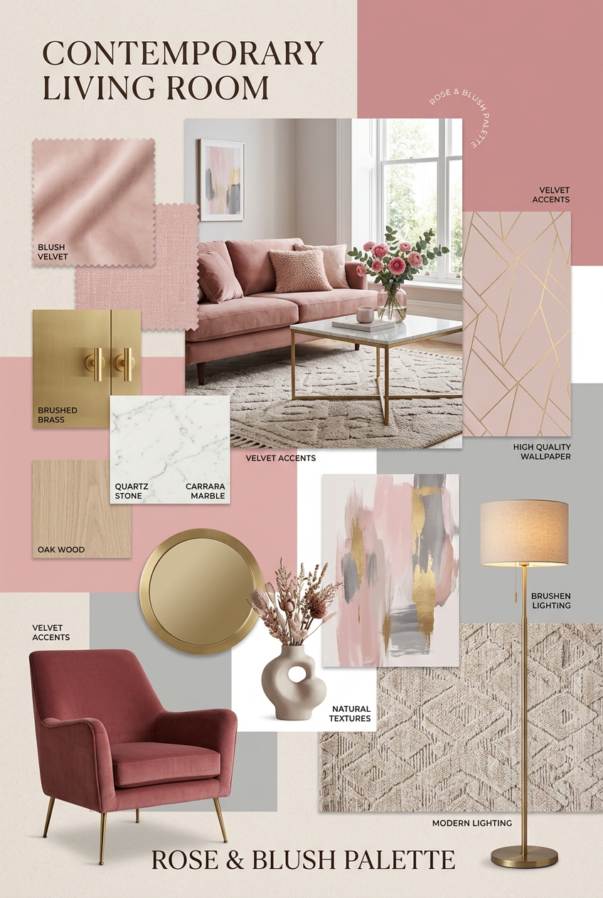 Blushing Contemporary Living Room: A Rose & Pink Dream
