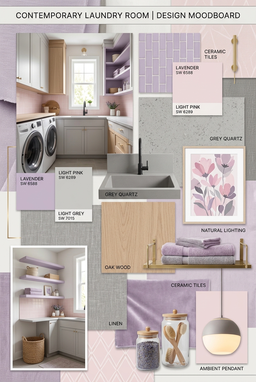 Lavender & Light Pink Contemporary Laundry Room: A Serene Retreat