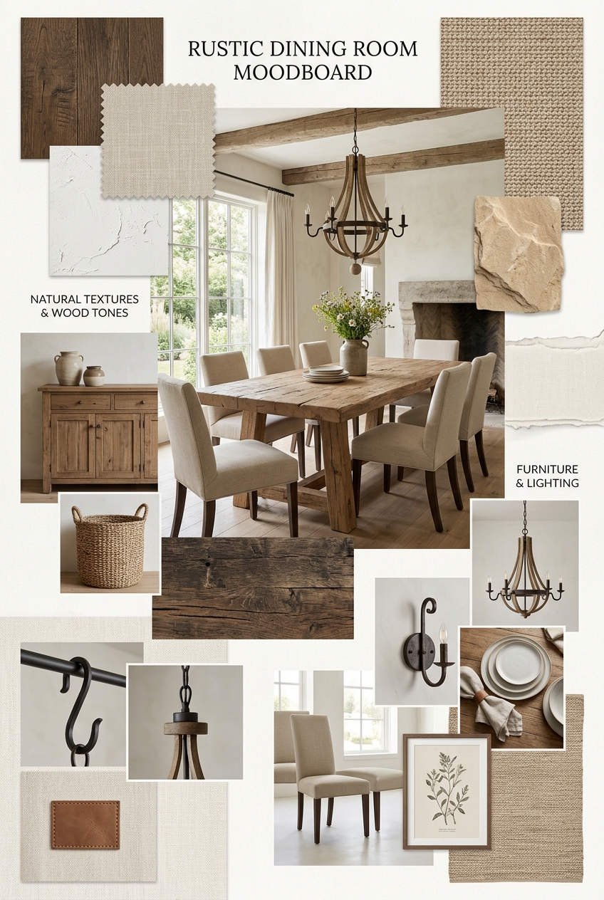 Embrace Rustic Elegance: Transform Your Dining Room with a White, Beige, and Light Brown Palette