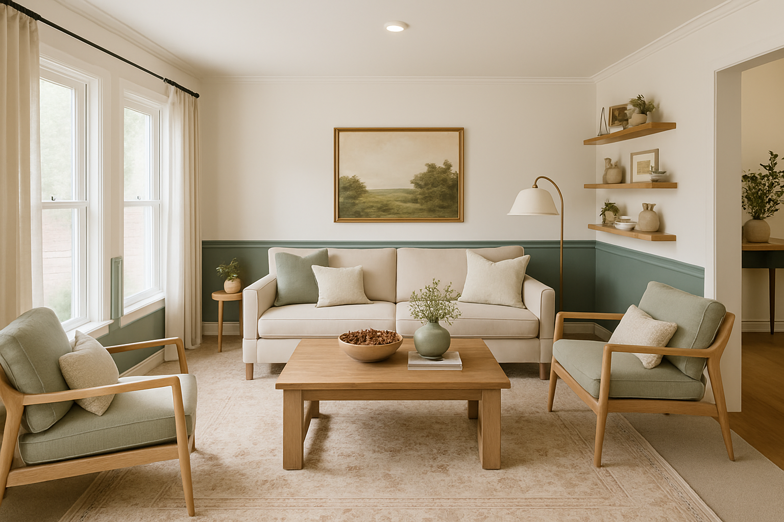 Bohemian Living Room Design with Sage Green Accents