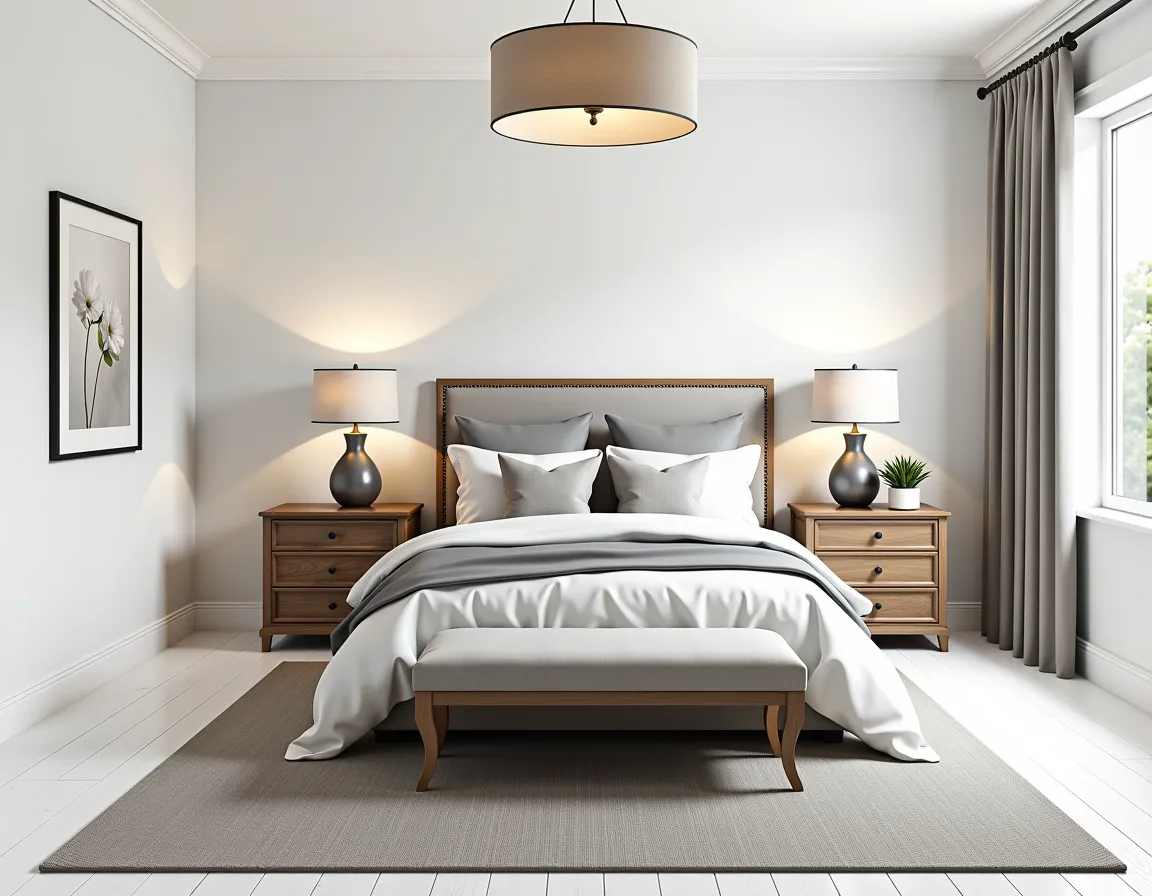 French Country Bedroom: Elegant White & Grey Harmony