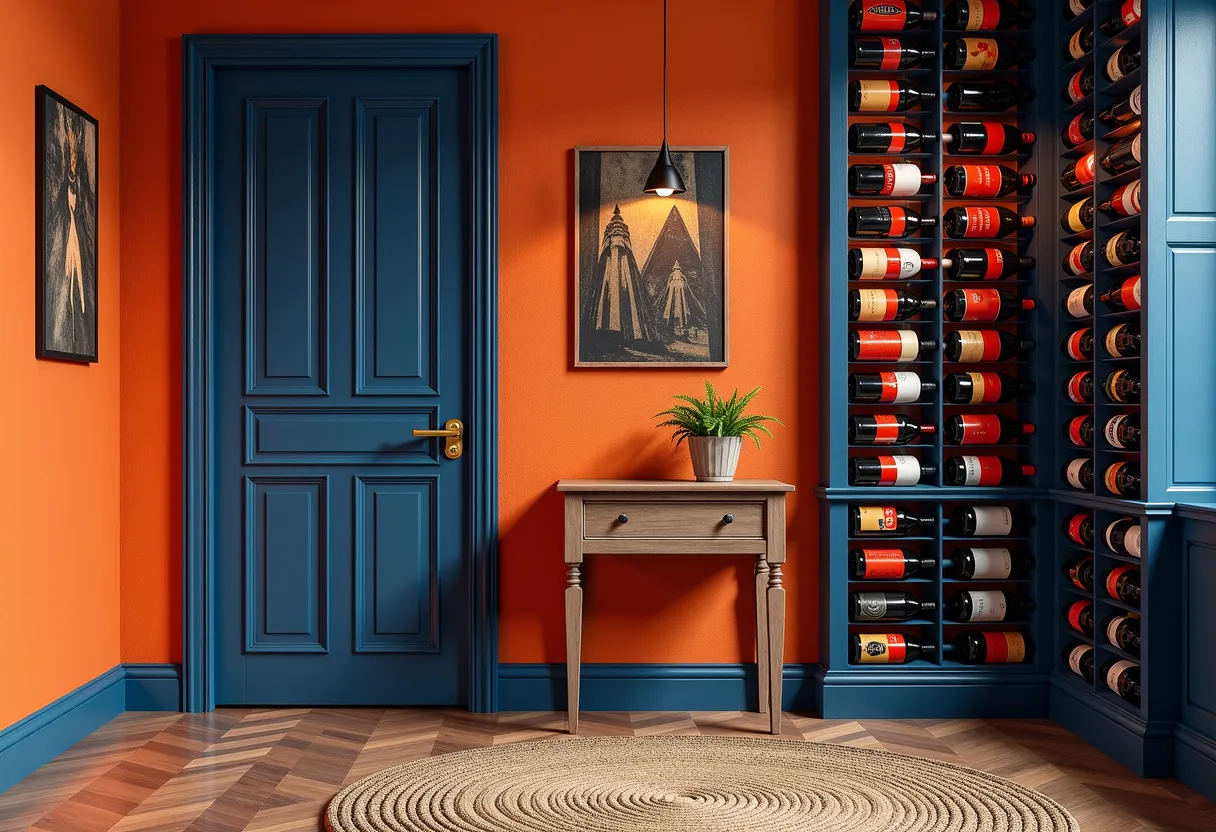 Gothic Wine Cellar: Navy & Burnt Orange Elegance