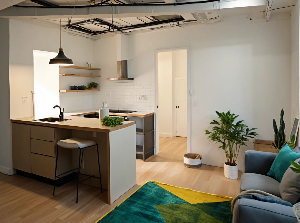 Contemporary Kitchen-Living Room Fusion