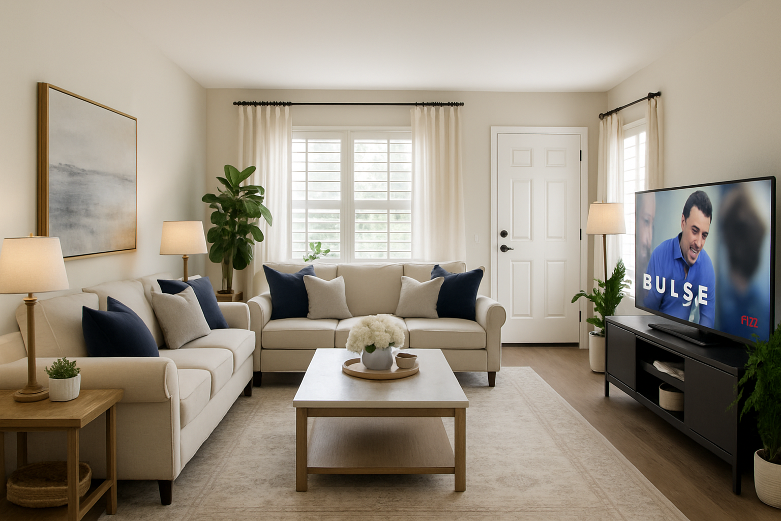 Charming Farmhouse Living Room with Navy Accents
