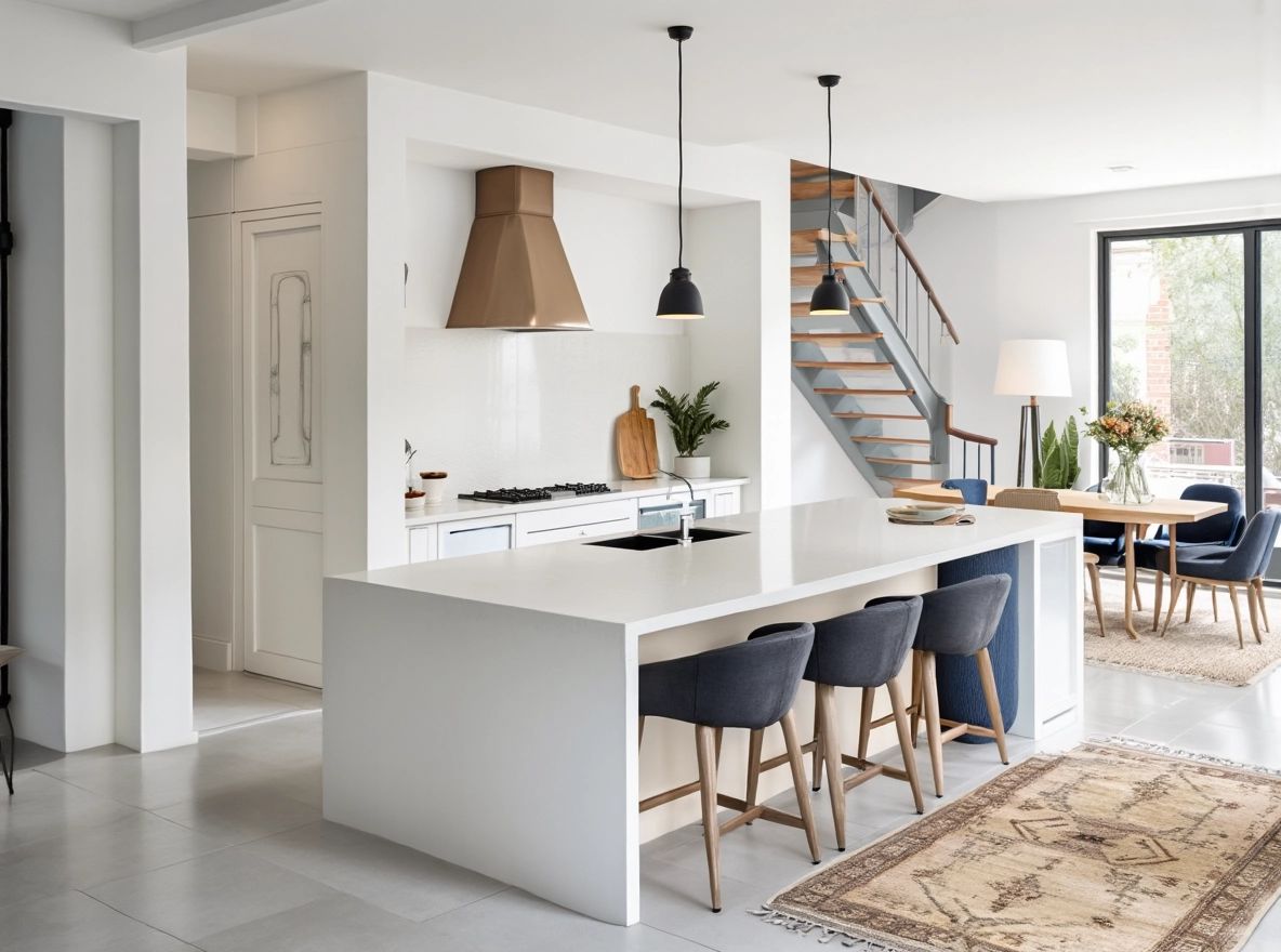 Modern Kitchen Elegance: White, Navy & Off-White Delight
