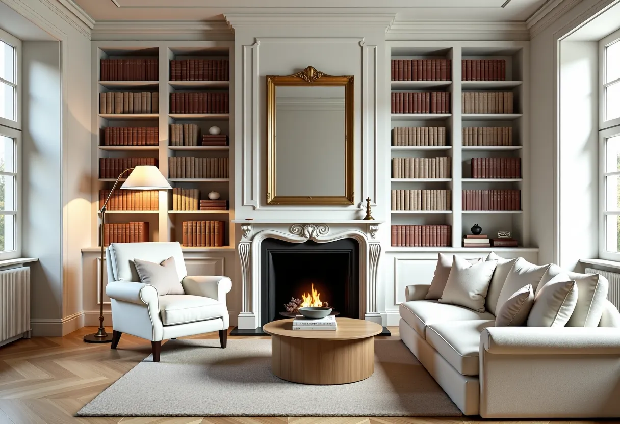 Contemporary White Library with Haussmannien Charm