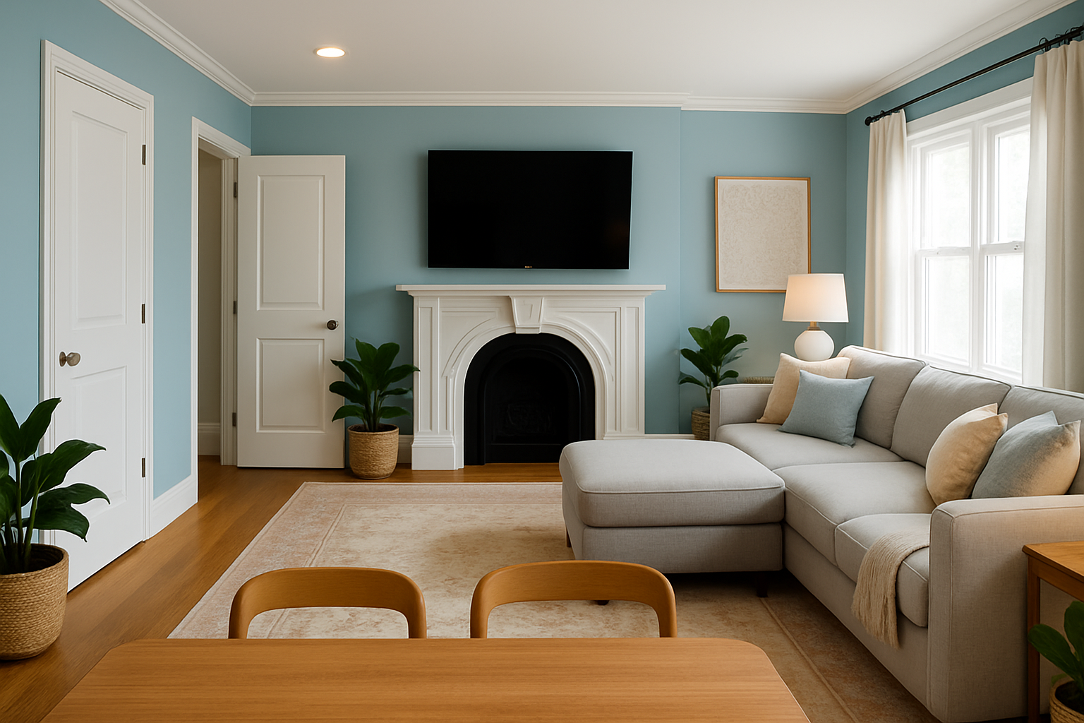 Modern Dining Room with Soft Blue & Elegant Accents