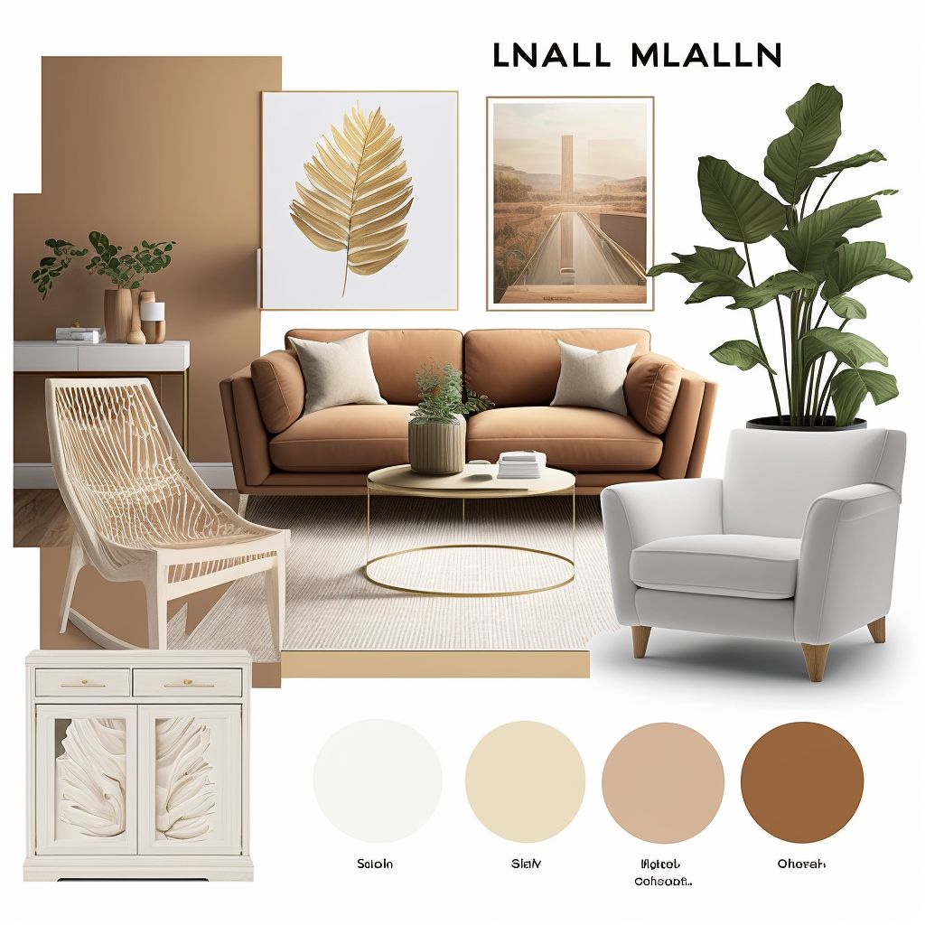 Modern Living Room Mood Board: White, Beige & Light Brown Harmony