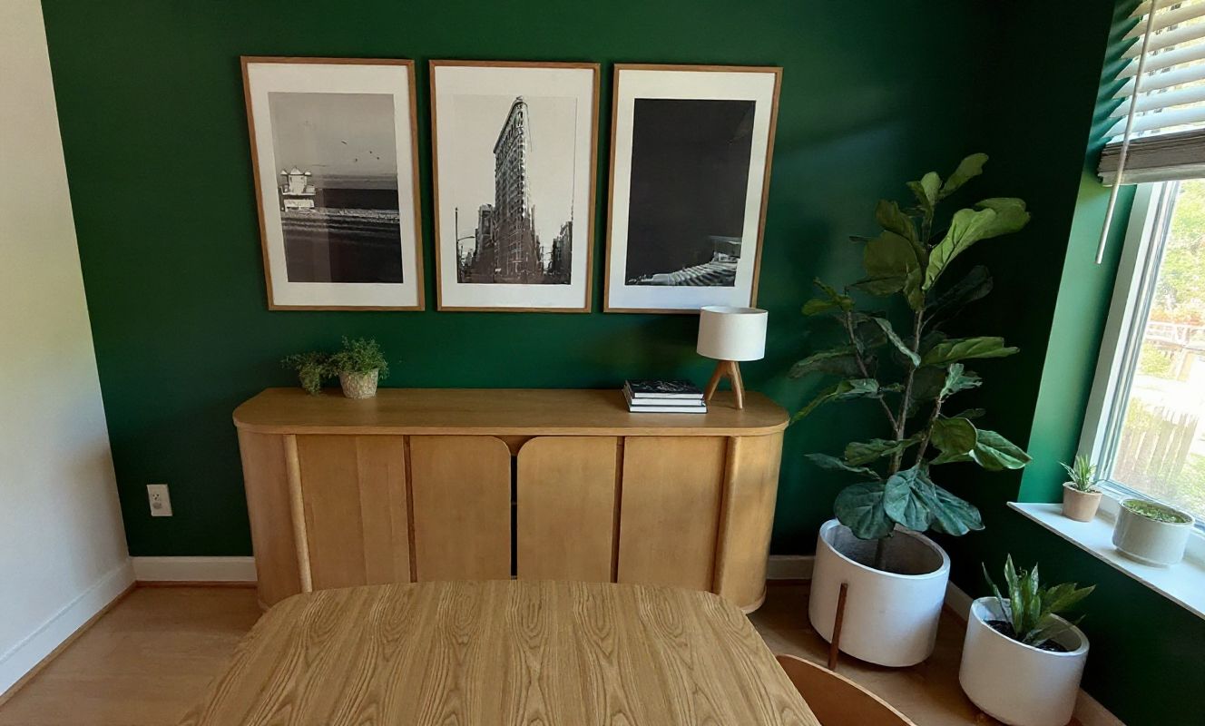 Scandinavian Dining Room: Forest Green & Dusty Rose Harmony