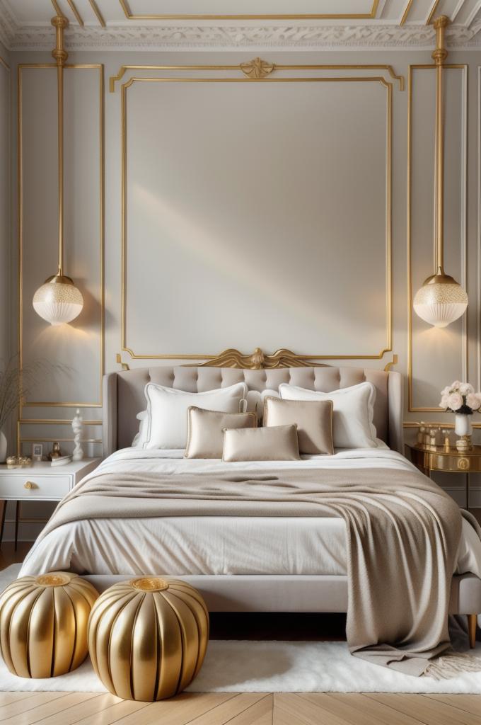 Elegant Art Deco Bedroom Design with Dark and Light Hues