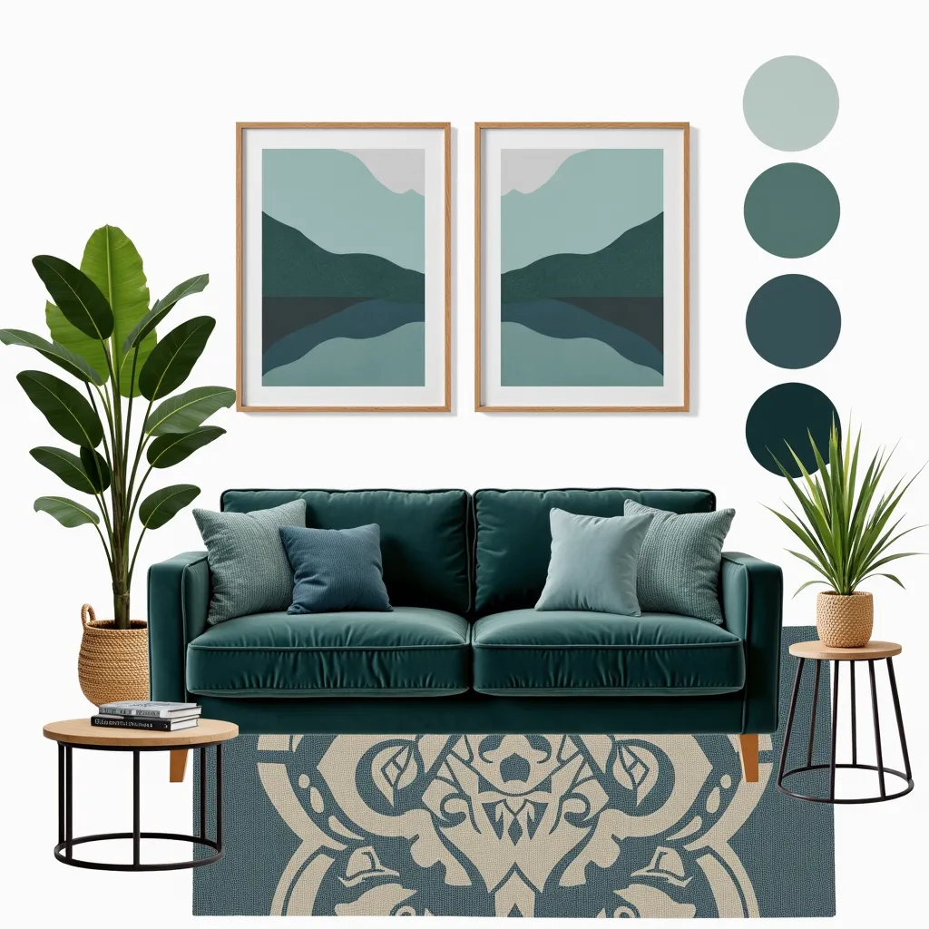 Contemporary Living Room: Blue & Teal Harmony