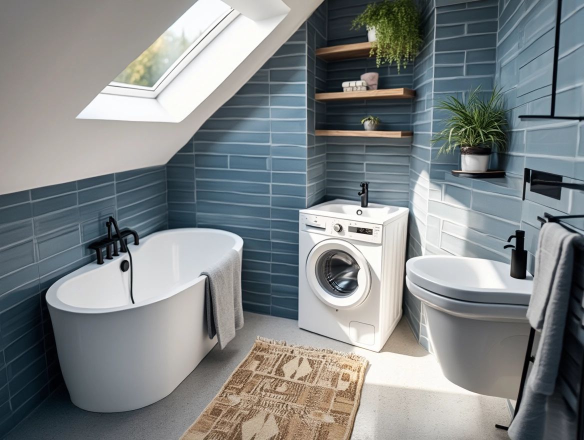 Chic Modern Bathroom with Slanted Ceiling Elegance