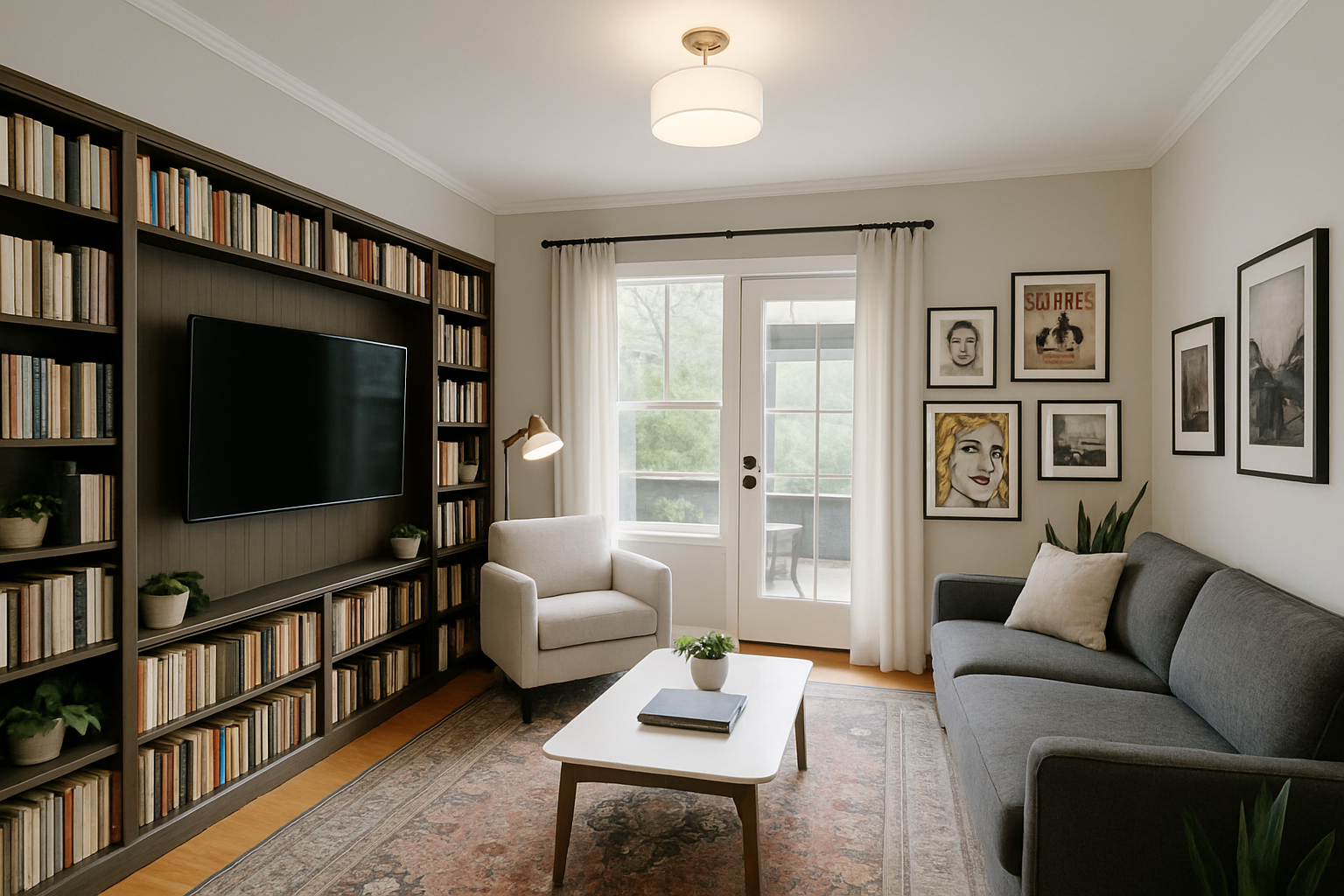 Mid-Century Modern Library with Natural Light