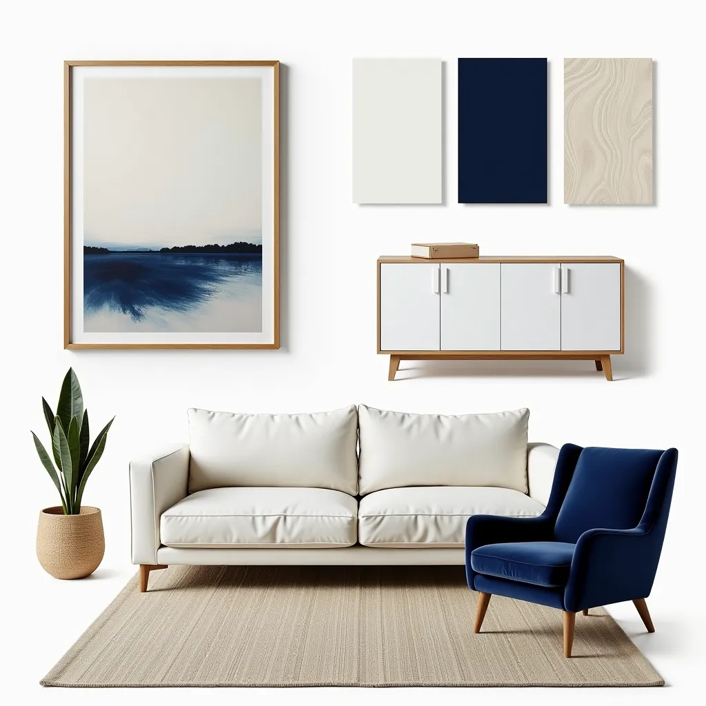 Minimalist Living Room: Navy & White Elegance