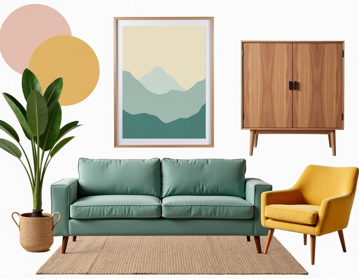 Scandinavian Living Room: Mint, Yellow & Peach Harmony
