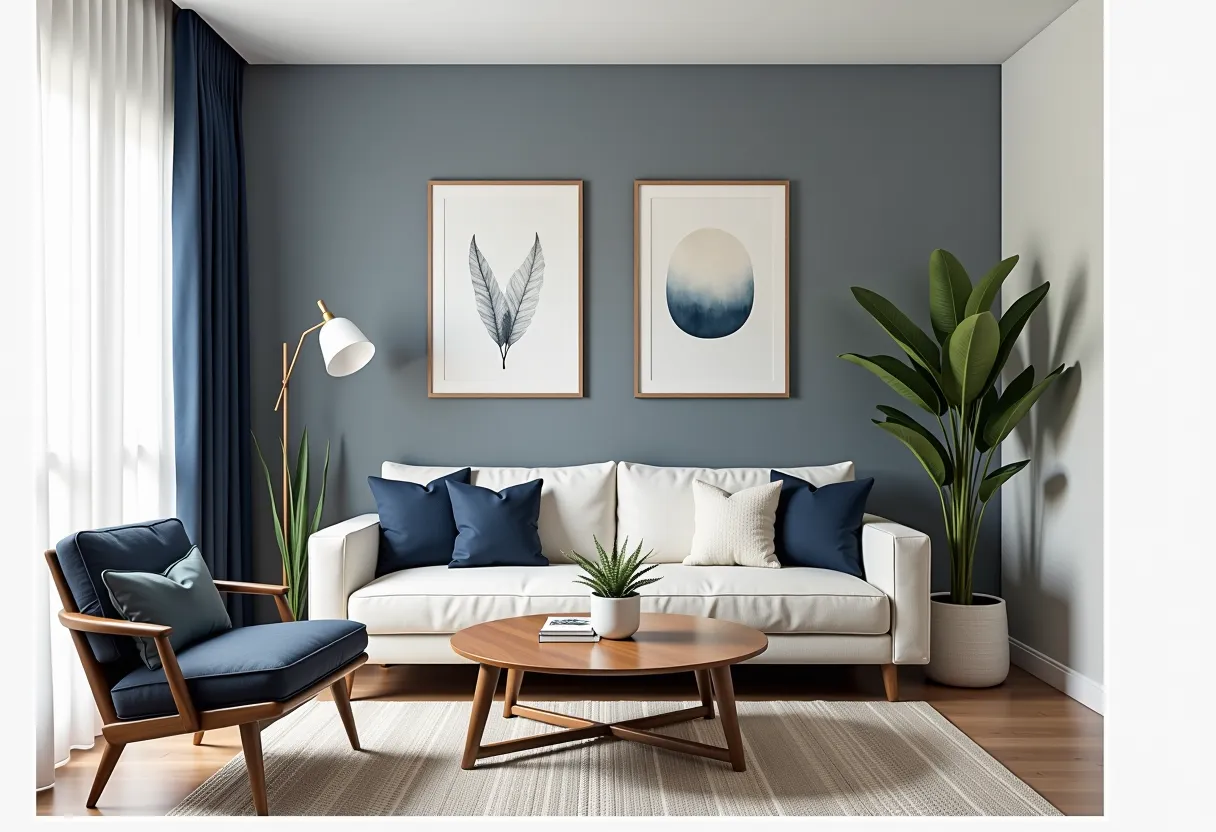 Eclectic Living Room: Navy & White Elegance