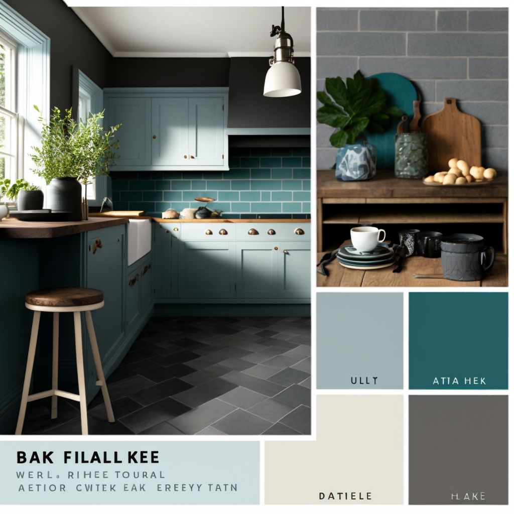 Traditional Kitchen Design with Slate Blue, Grey & Teal