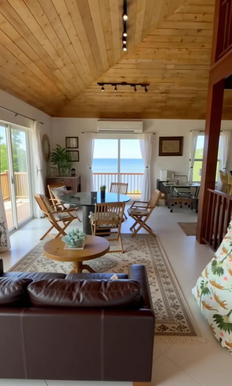Tropical Living Room Design with Vaulted Ceilings