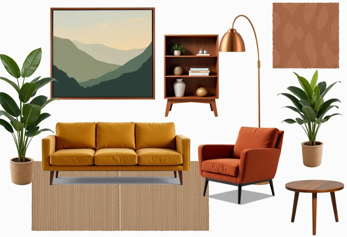 Mid-Century Modern Living Room: A Rust, Mustard & Olive Oasis