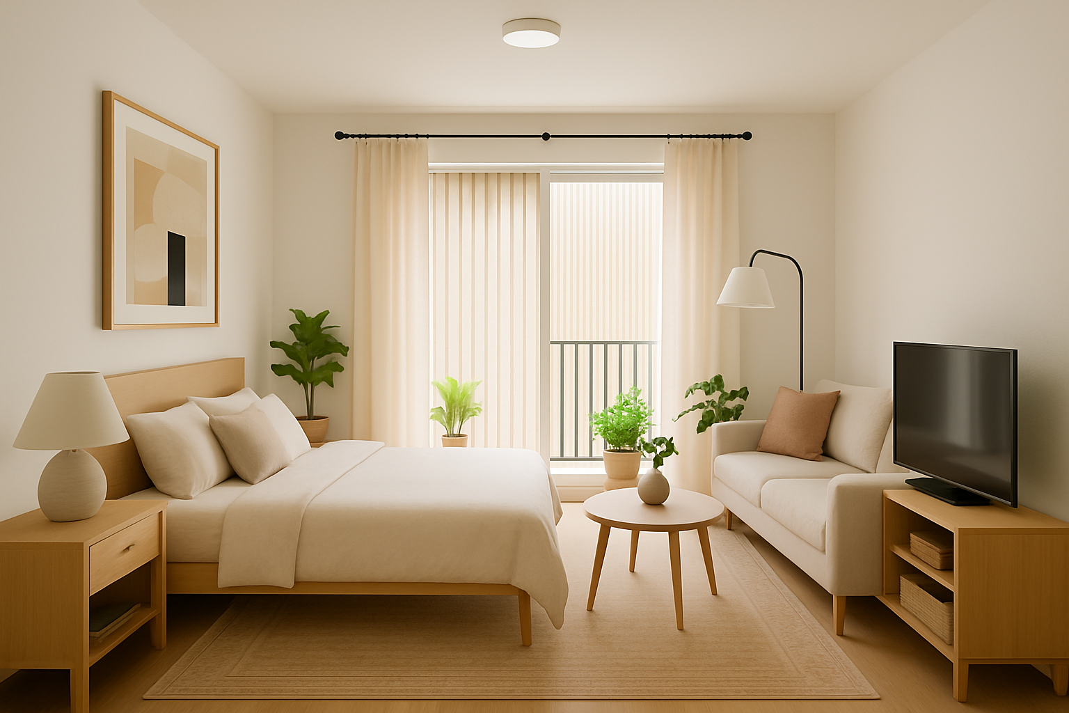 Scandinavian Bedroom with Balcony: Cozy & Elegant Design