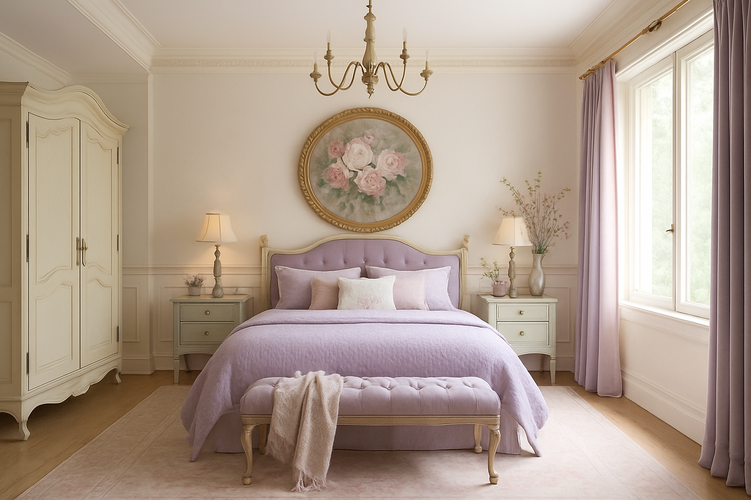Tranquil French Country Bedroom with Lavender Hues