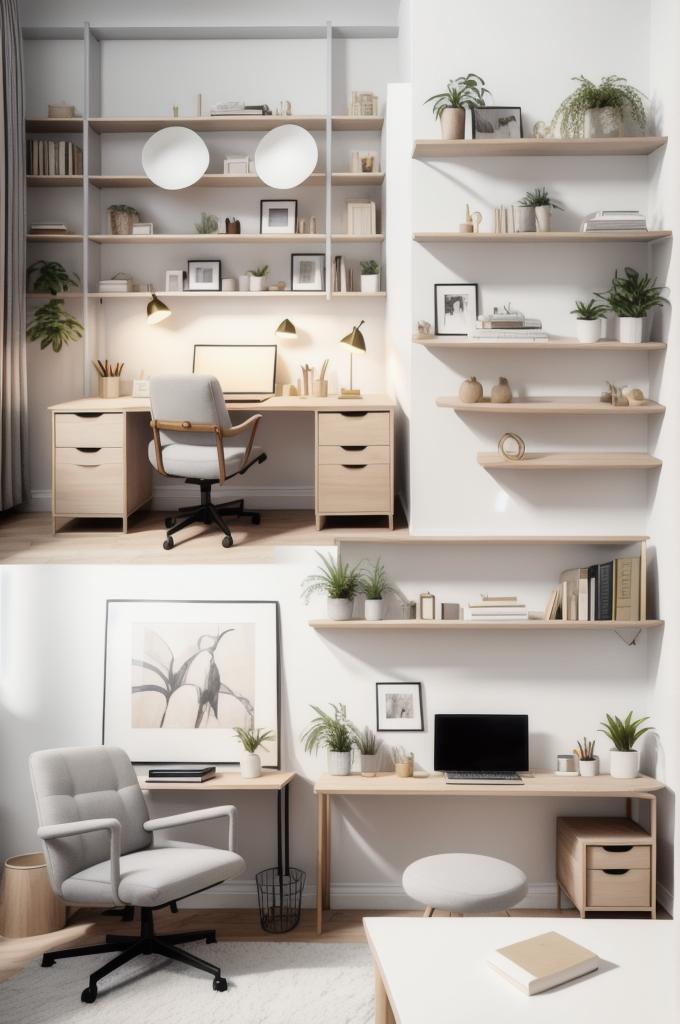 Modern Home Office with Light Grey and Dark Green Accents