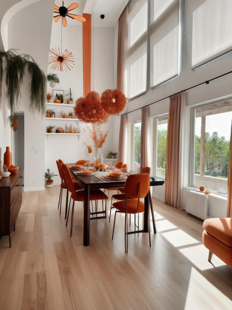 Modern Dining Room with Rust, Terra Cotta, and Mustard Highlights