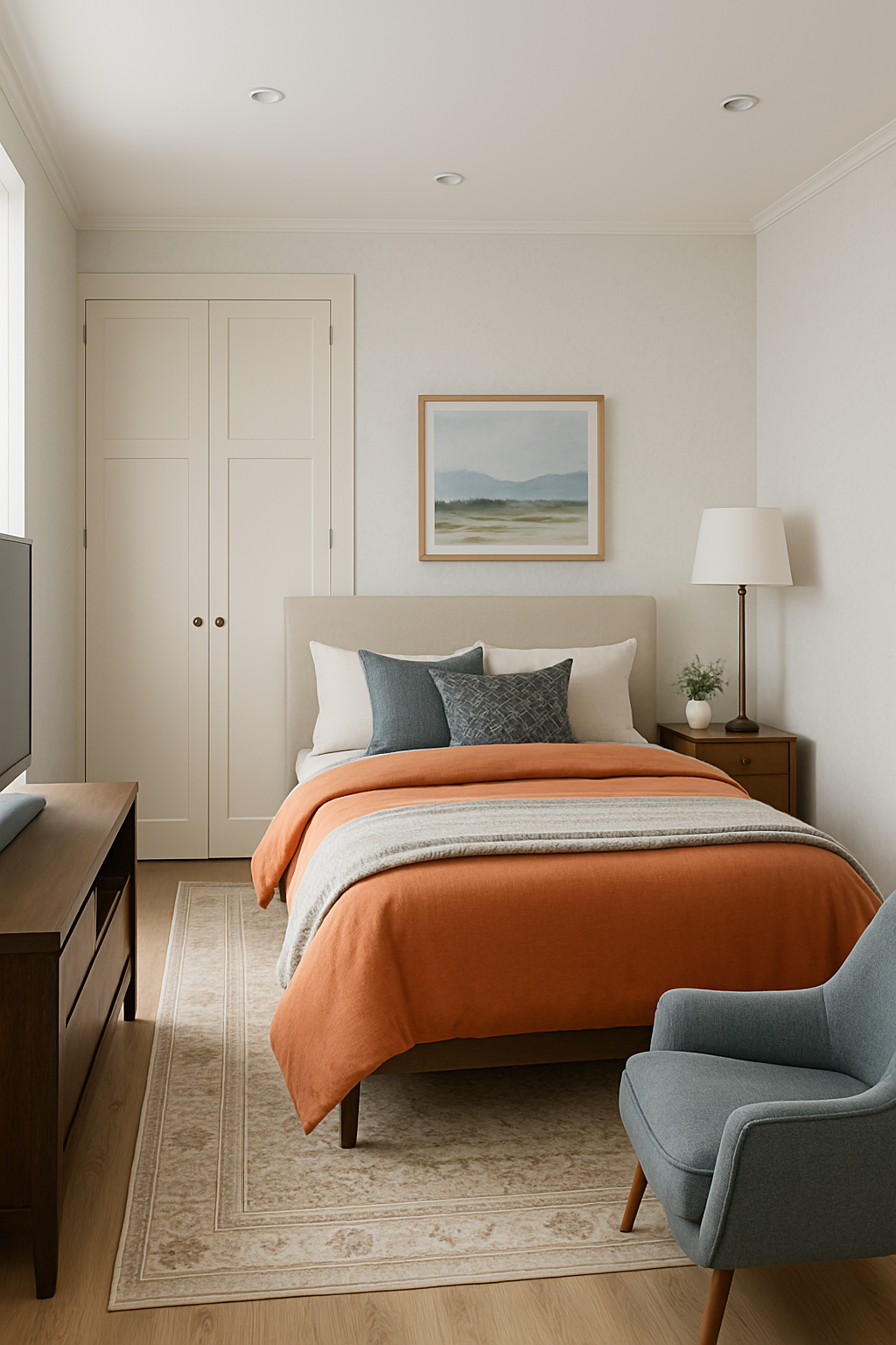 Scandinavian Bedroom Elegance with Slate Blue & Teal Accents