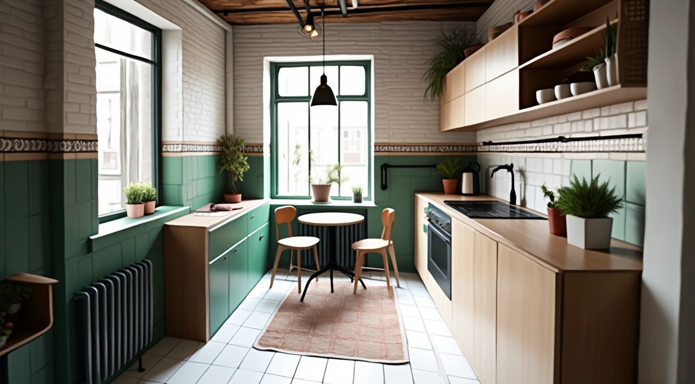 Industrial Kitchen with Forest Green & Dusty Rose Palette