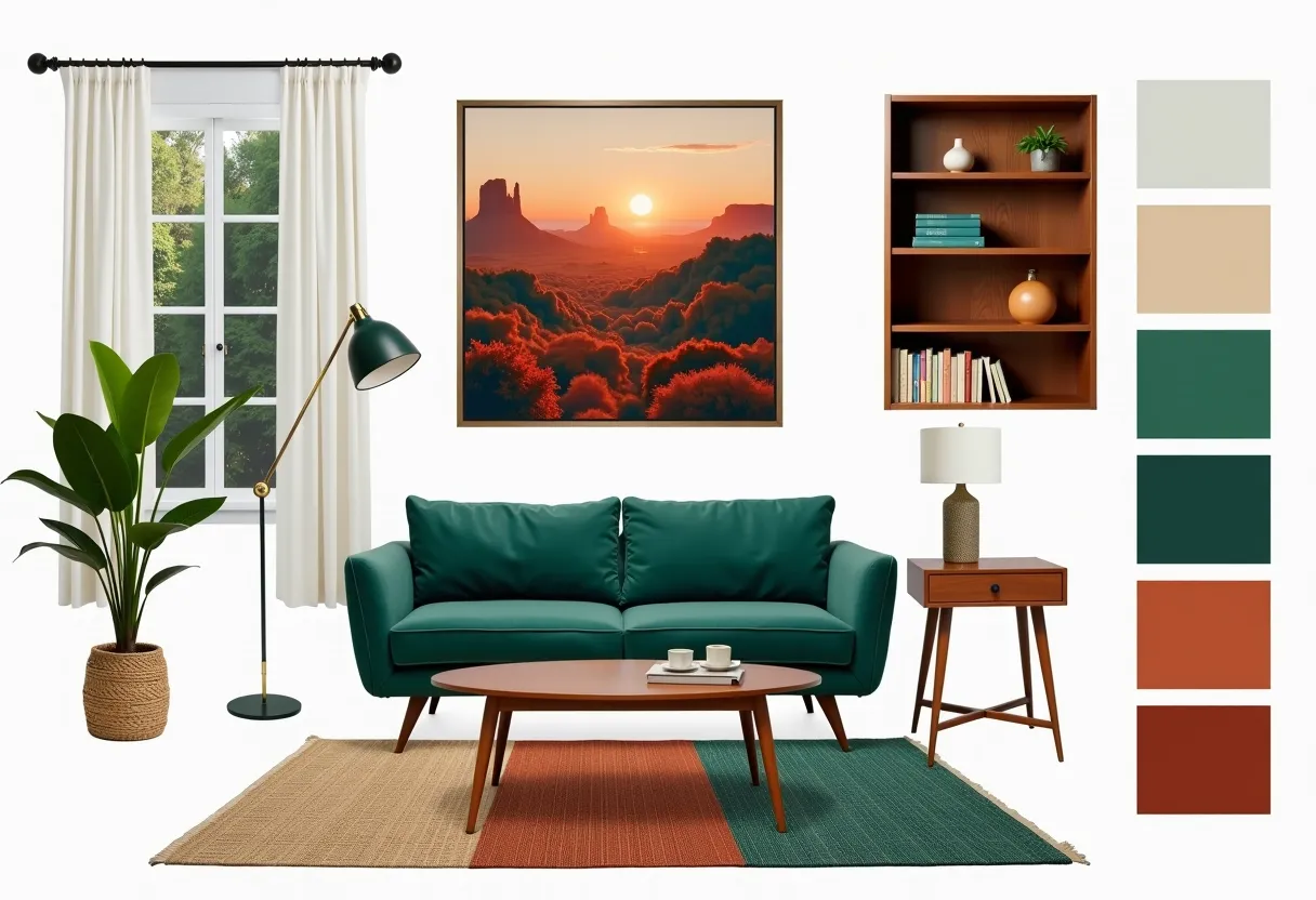 Mid-Century Modern Living Room: A Rust & Teal Oasis