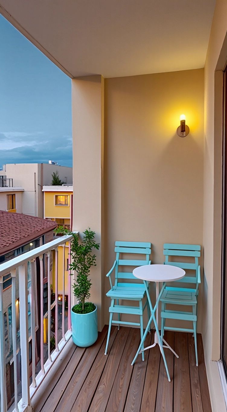 Mid-Century Modern Balcony in Mustard, Blue & Pink