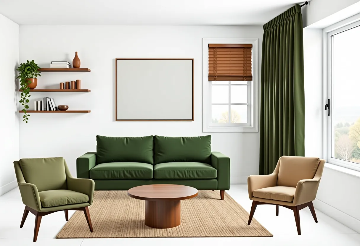 Bohemian Living Room with Green Hues & Eclectic Charm