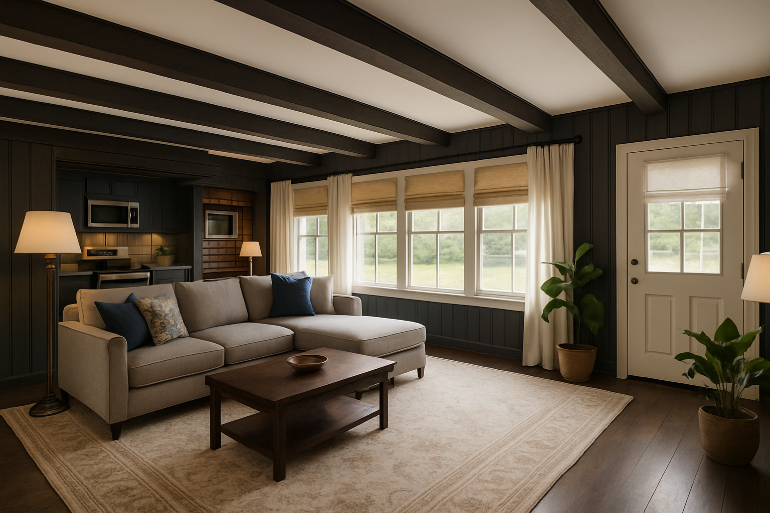 Craftsman Living Room with Rustic Charm and Navy Hues