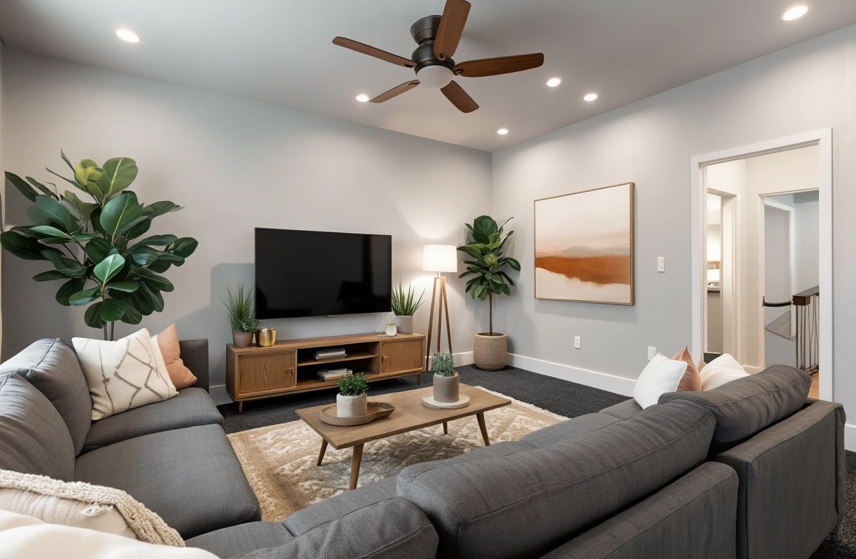 Contemporary Living Room in Dark Green & Burnt Sienna Elegance