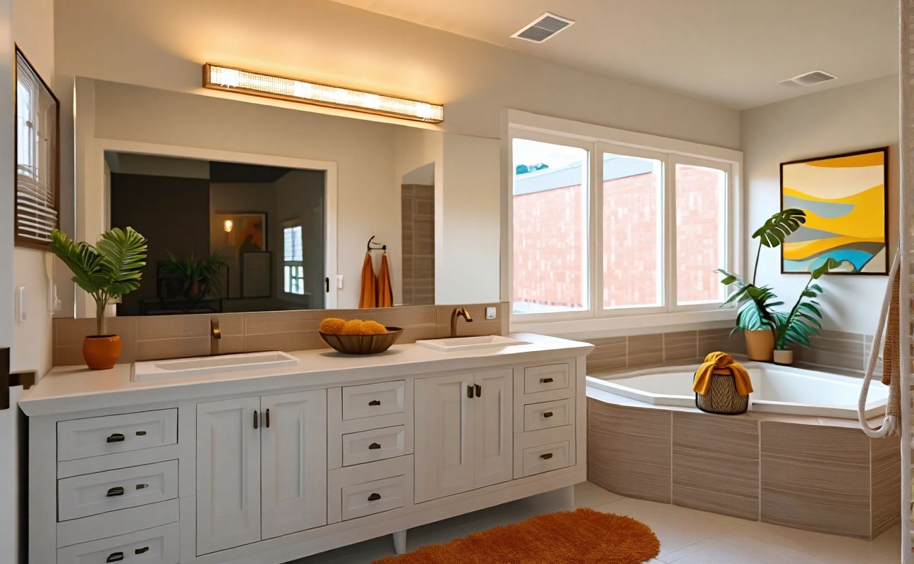 Eclectic Bathroom Design with Rustic Hues and Modern Touches