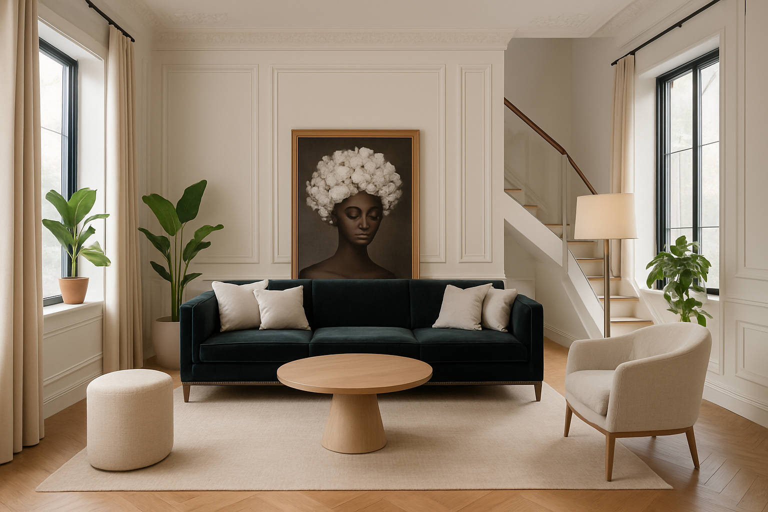 Art Deco Living Room with Velvet Elegance