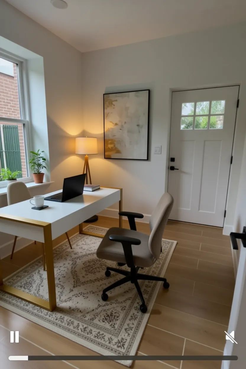 Mid-Century Modern Home Office with a Cozy Touch
