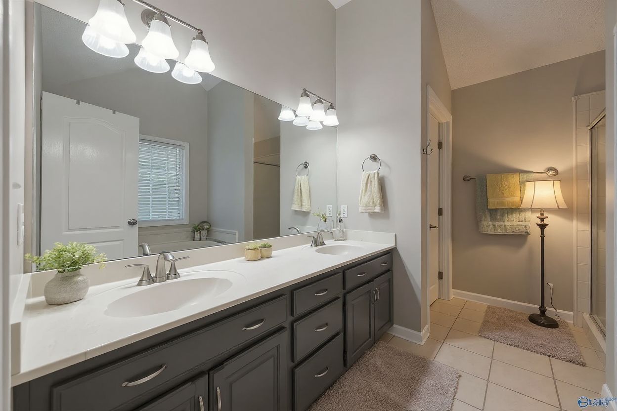 Modern Charcoal Grey Bathroom with Dual Vanity Elegance