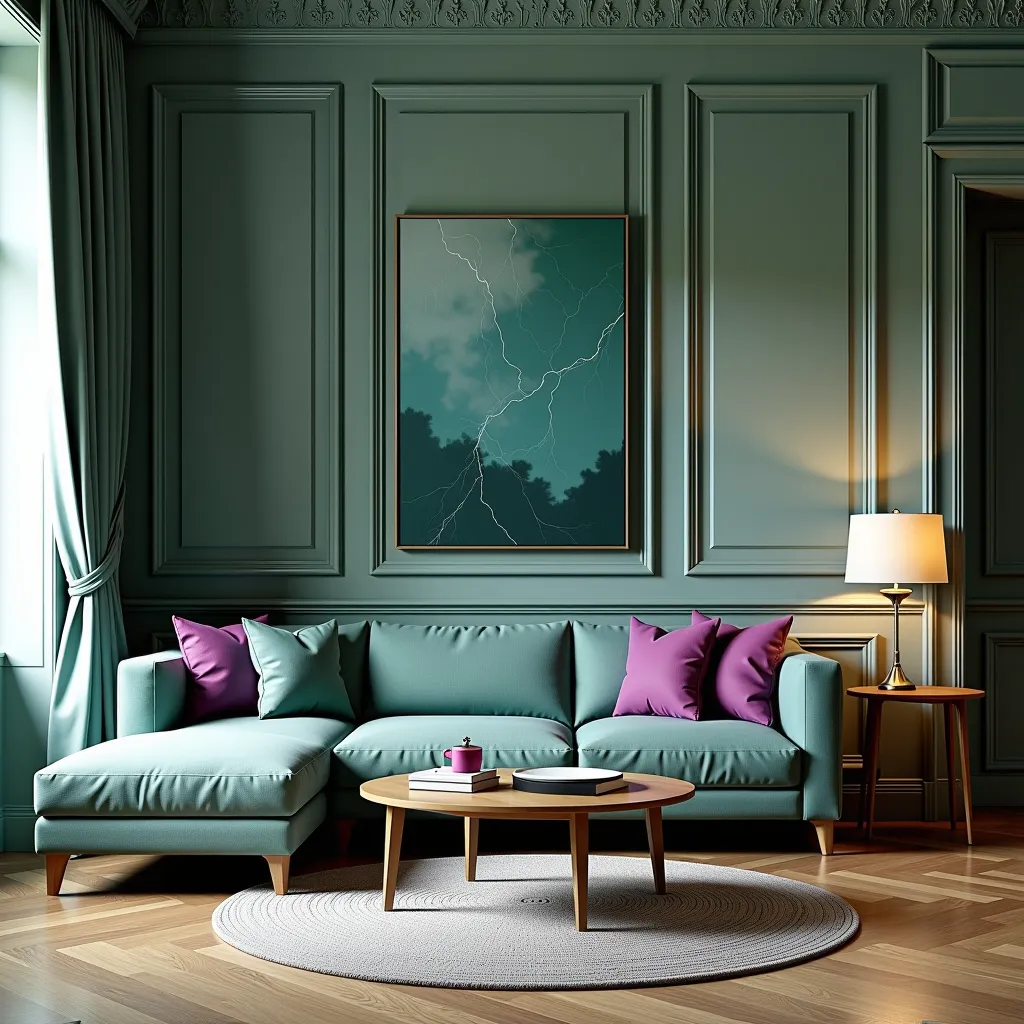 Victorian Living Room: Elegance with Blue, Green, and Purple