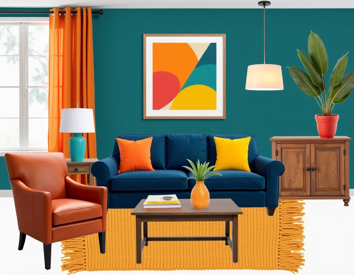 Transitional Living Room: A Vibrant & Rustic Design