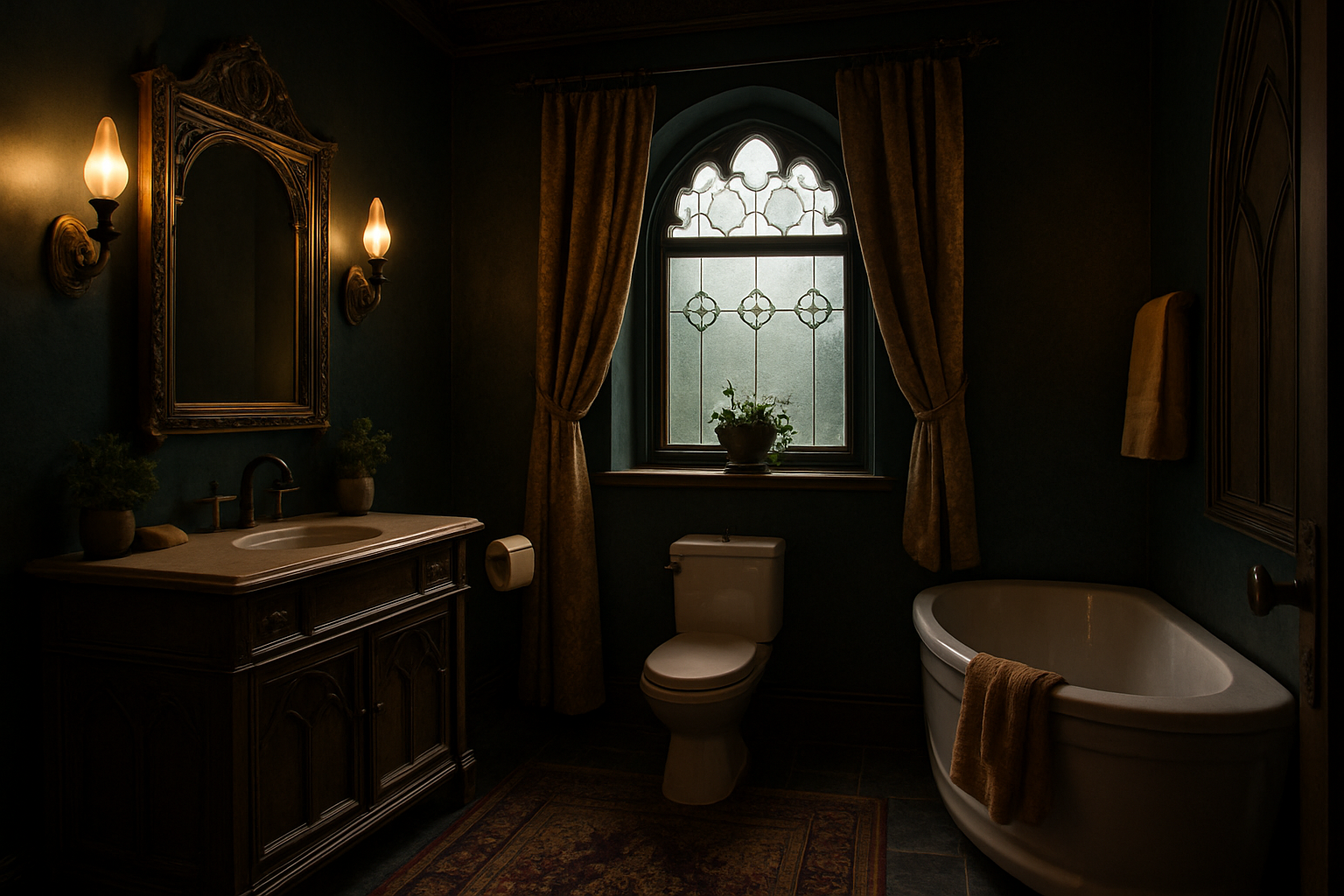 Gothic Bathroom: Dark Elegance with Forest Green & Gold