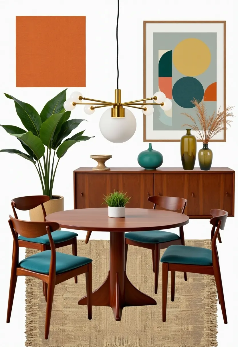 Mid-Century Modern Dining Room: Retro Elegance with Teal & Orange