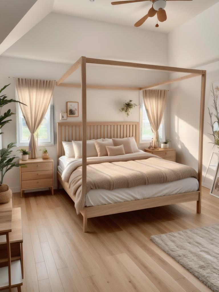 Serene Contemporary Bedroom with Watercolor Walls & Wooden Floors