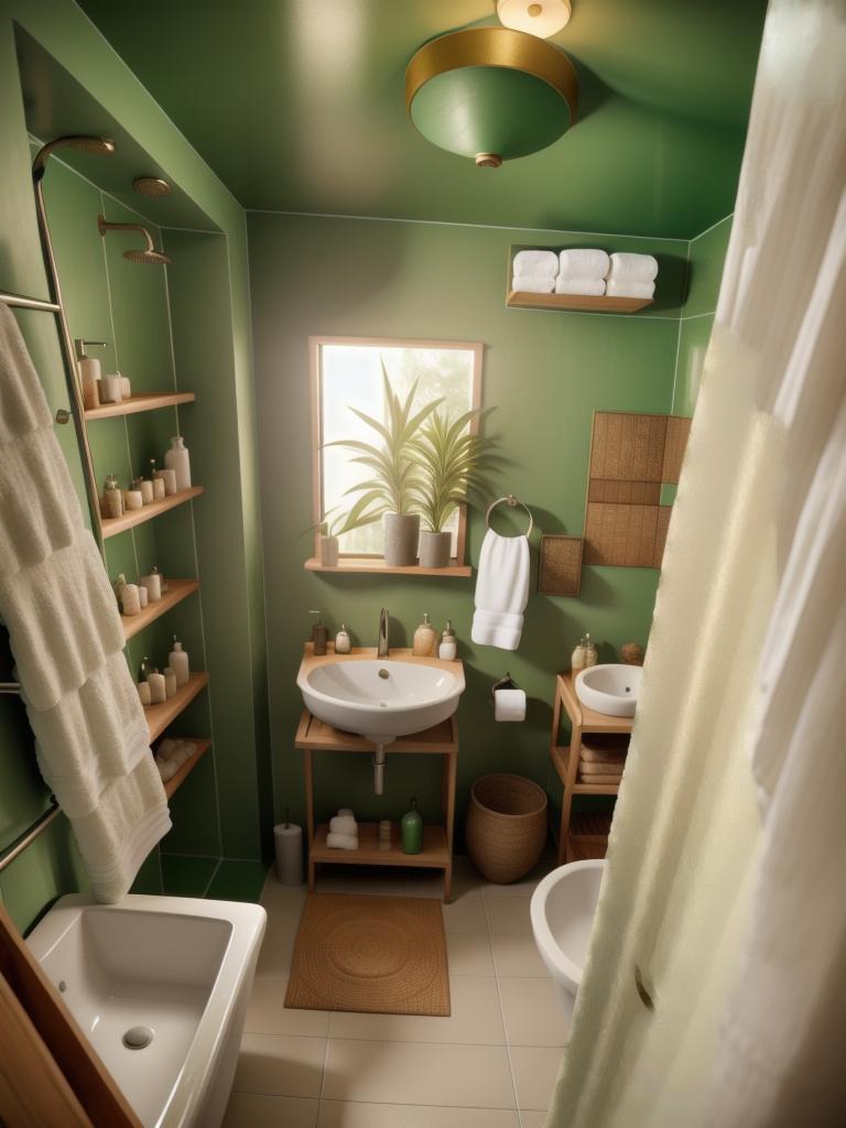 Tranquil Asian Zen Bathroom with Green Tile Shower