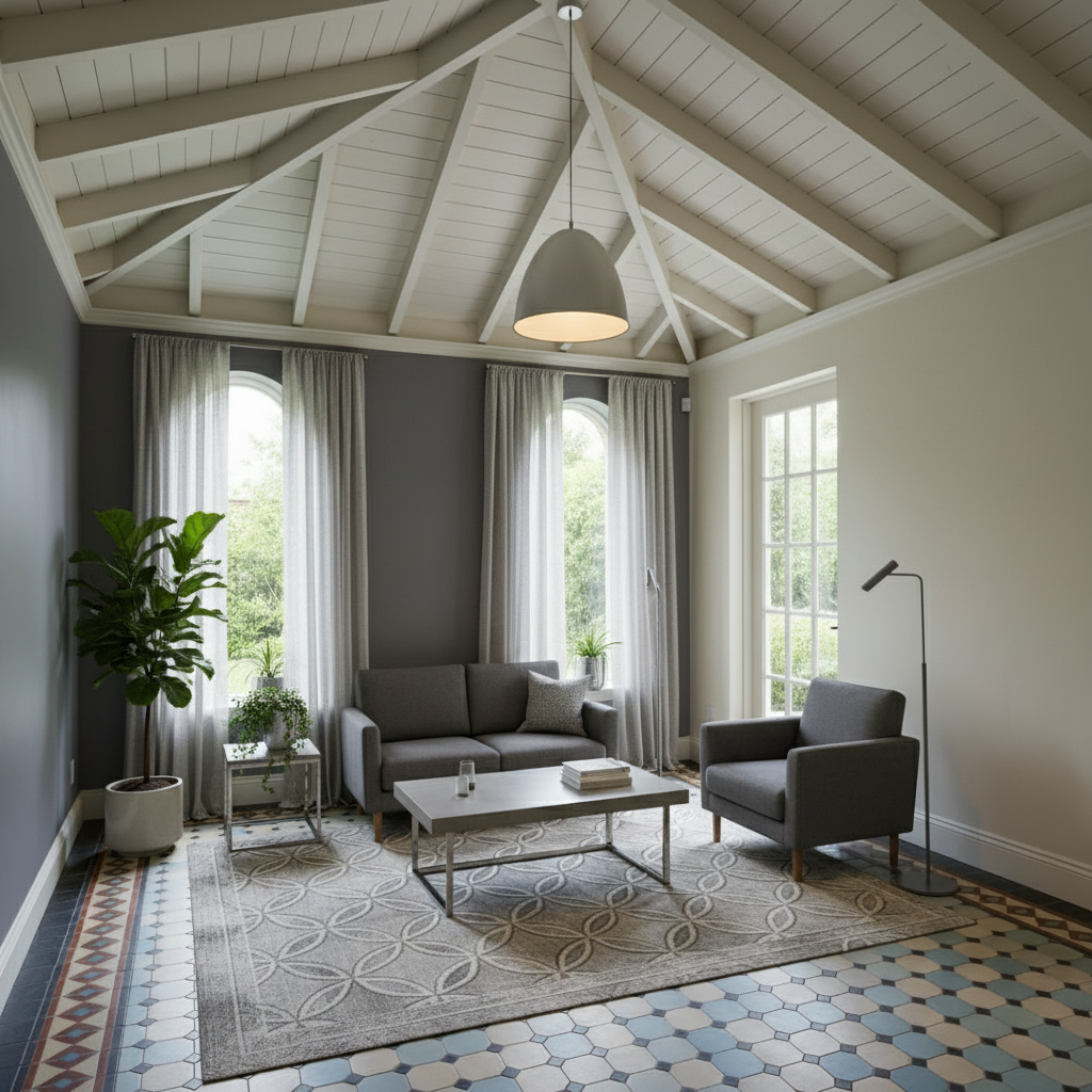 Modern Elegance: Vaulted Ceiling & Vintage Charm